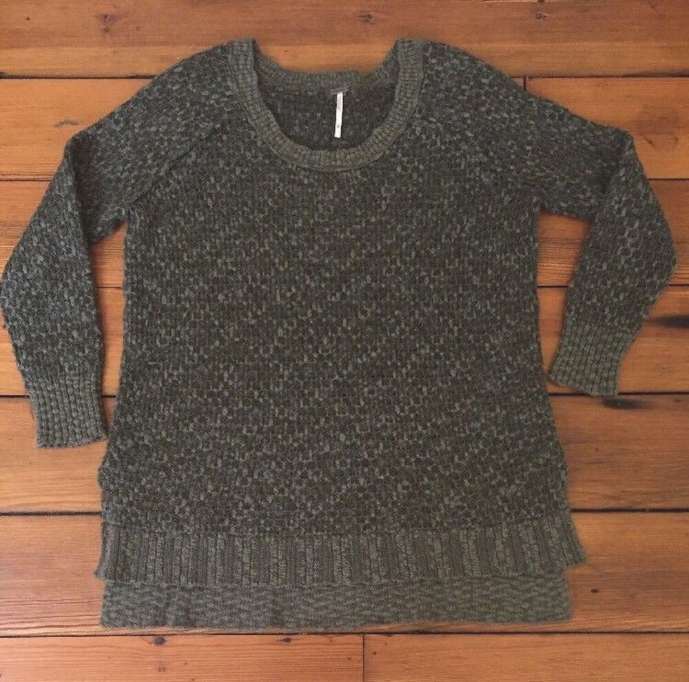 Free People Sage Green Bohemian Wool Blend Knit Lagenlook Baggy Sweater S 42"
